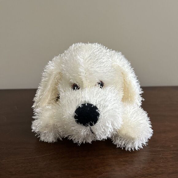 Golden Bear Co Ltd White Dog Plush Pals Shaggy Fringe Cream Puppy Bow - Picture 1 of 8